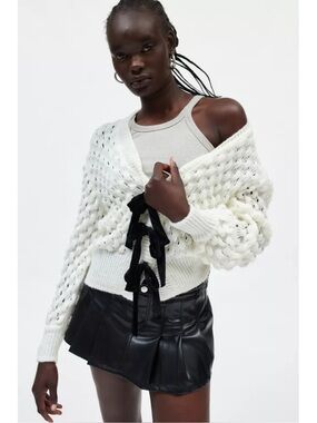 Urban Outfitters Kimchi Blue White x Black Cora Bow Cardigan